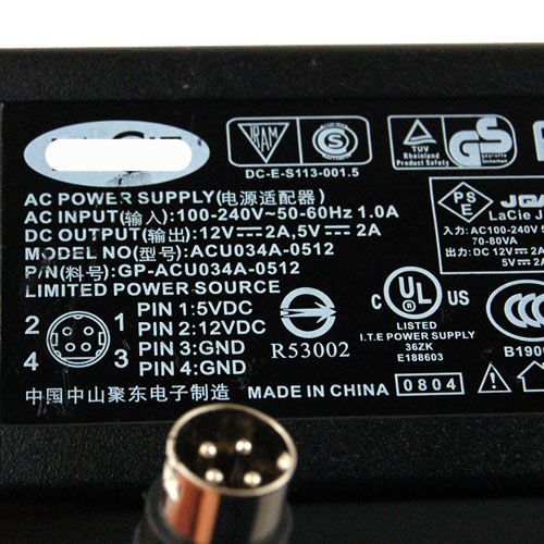 LACIE ACU034A 0512 12V 2A 5V 2A AC power adapter 4pin  