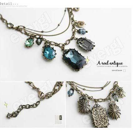 HOT Fashion Baroco Style Cute Big Blue Rhinestone Necklace  