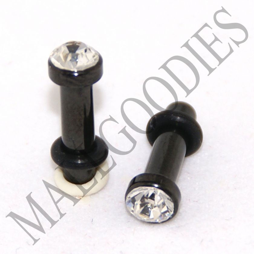 0314 Black Solid Clear Crystal Plugs 8 Gauge 8G 3.2mm  