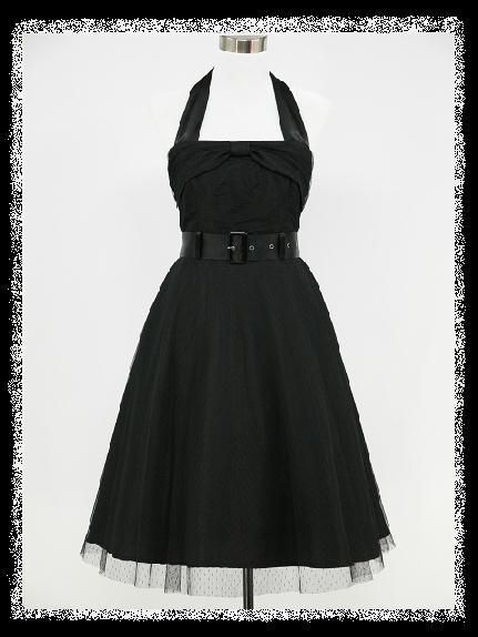 dress190 BLACK HALTER 50s 60s ROCKABILLY RETRO COCKTAIL PROM PARTY 