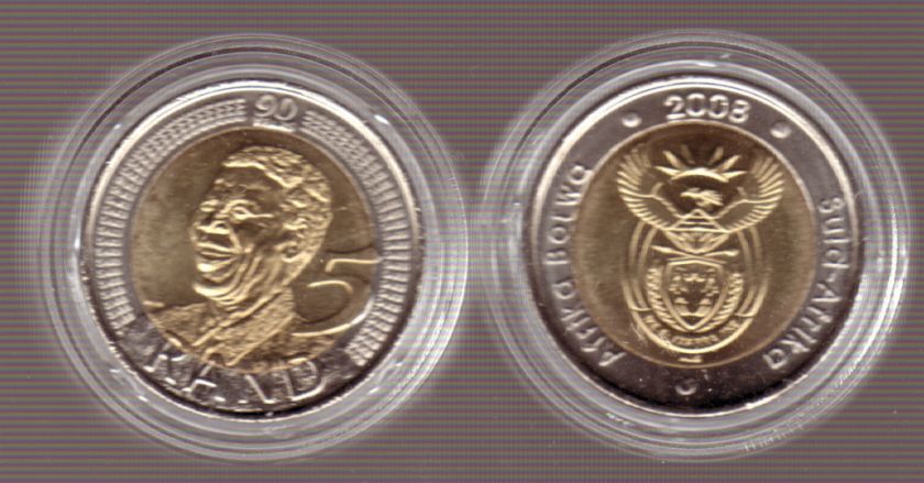 NELSON MANDELA OFFICIAL 90th BIRTHDAY UNCIRCULATED & ENCAPSULATED R5 