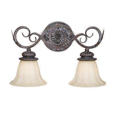 NEW 2 Light Bathroom Vanity Lighting Fixture, Burnt Bronze, Amber 