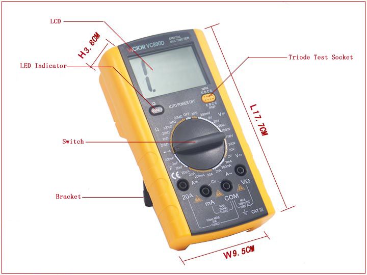 New 3 1/2 LCD Digital Multimeter Capacitance Meter Tester Meter 2000uF 