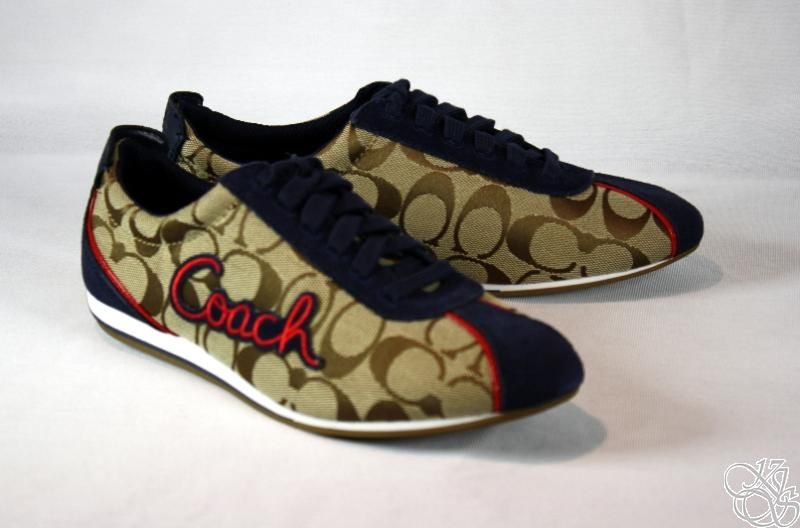 COACH Devin Signature C Suede Khaki/Navy Blue Womens Sneakers Shoes 