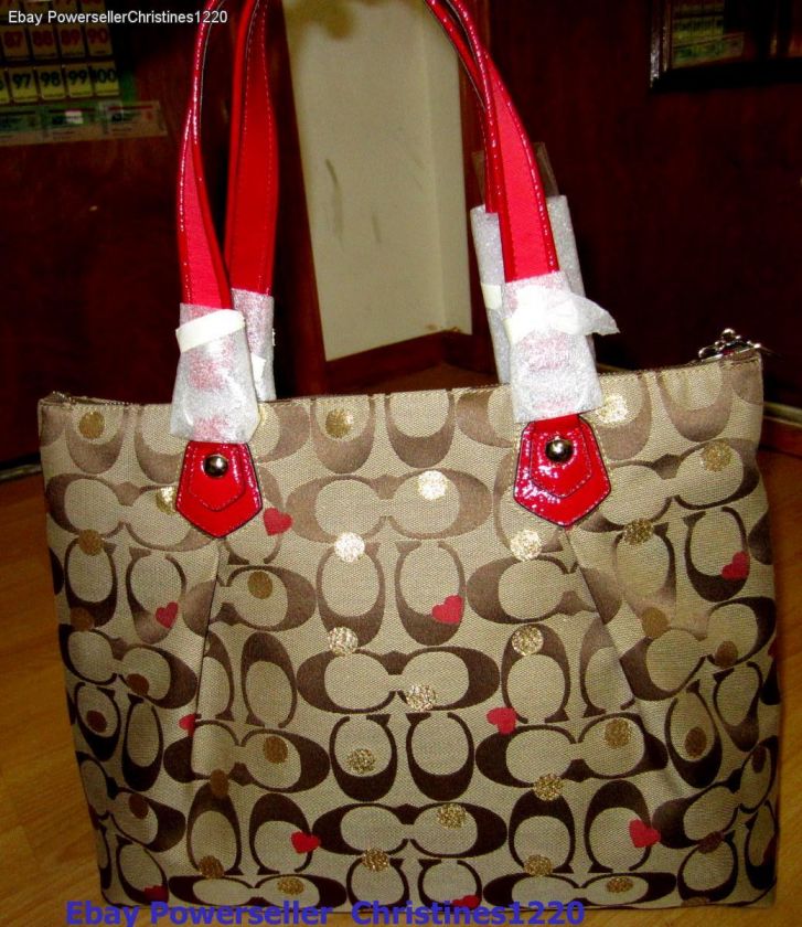 NWT COACH 16289 NEW POPPY SIGNATURE SATEEN LUREX GLAM TOTE Bag  