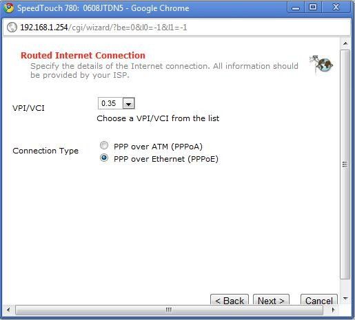 choose 0 35 connection type choose pppoe and click next