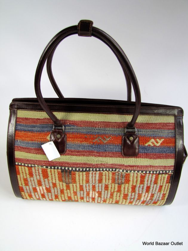 Large Travel Bag Leather Kilim handmade Turkey 19588  