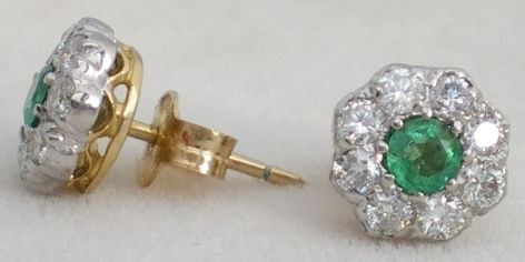 VICTORIAN 1CT DIAMOND & 0.30CT EMERALD STUDS  