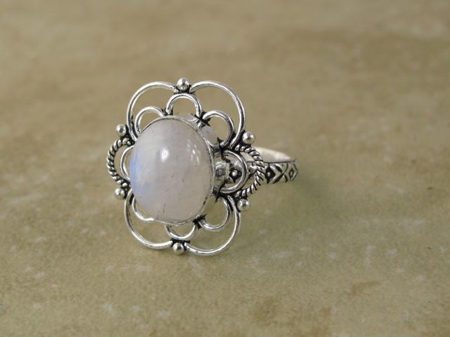 silver ring (size 8 )** ** winter white moonstone ** 