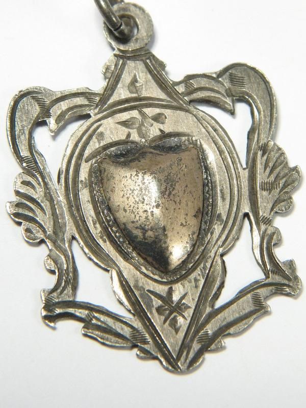 ANTIQUE ENGLISH SILVER SHIELD FOB MEDAL DOG TAG c1925  