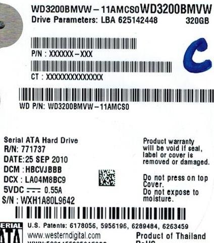 WESTERN DIGITAL 320GB WD3200BMVW 11AMCS0 DCM HBCVJBBB USB 3.0  