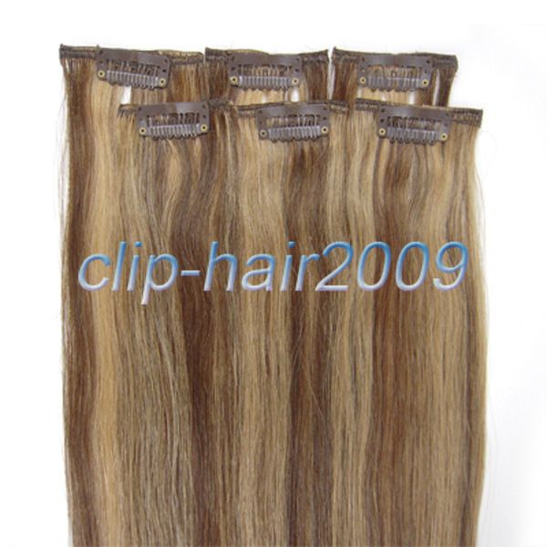 20 6 pcs Clips On Human Hair Extensions #4/27,36g  