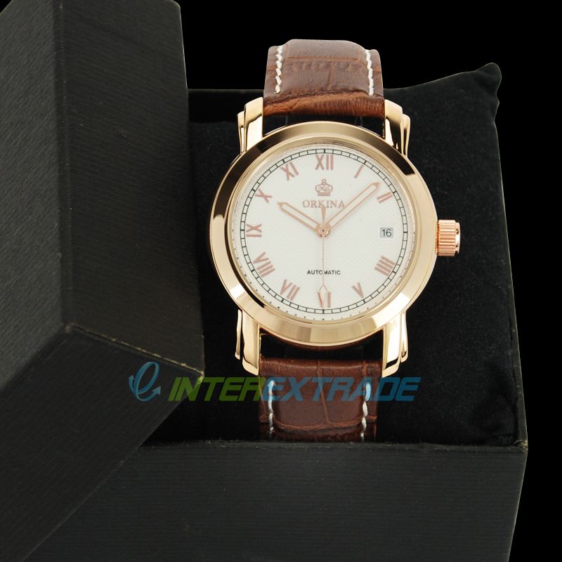 Rose Gold Roman Numerals Automatic Mechanical Casual Business Mens 