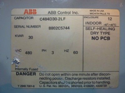 ABB Capacitor C484D30 2LF, 30 KVAR, 480 VAC #28601  