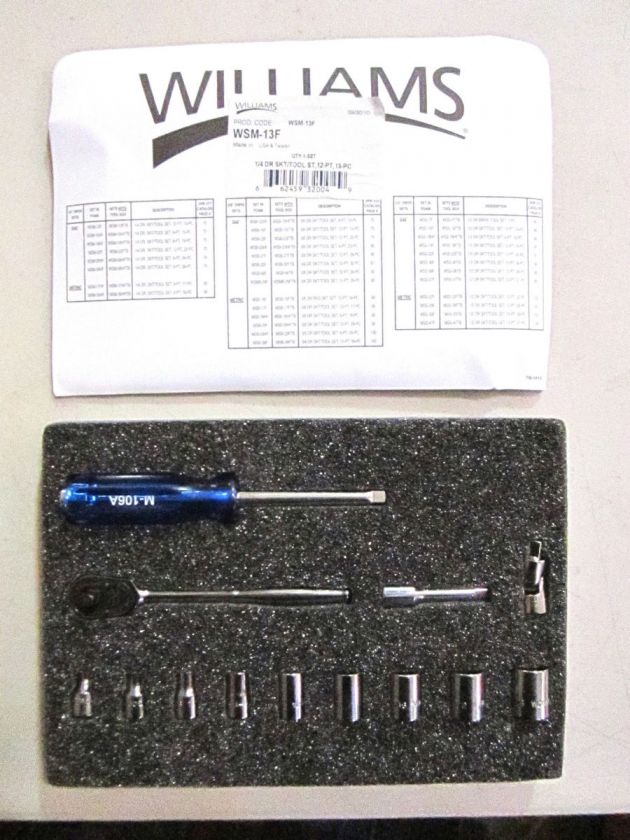 NEW USA JH WILLIAMS WSM 13F 13 PIECE 1/4 DRIVE SOCKET AND DRIVE TOOL 