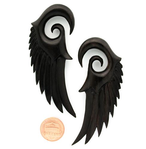 ANGEL DARK WOOD WINGS SERAPHIM EAR GAUGE PLUG ORGANIC  