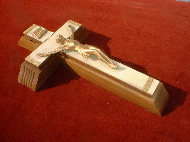 Vintage Wood Crucifix,slids open ,candles  