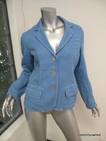 Jil Sander Blue Long Sleeve White Stitched Button Down Jacket 36 