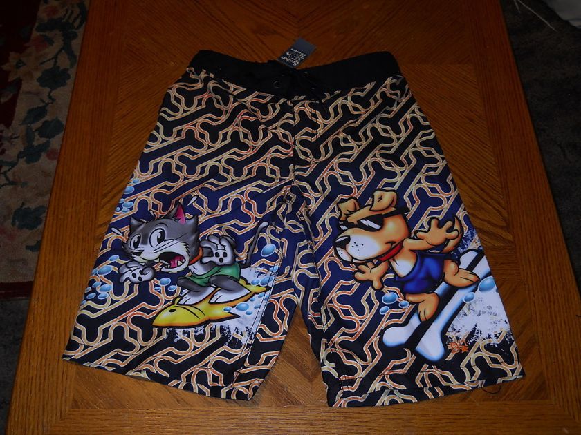 Justice Brothers Surfer Dog and Cat Board Shorts Boys M 10 Swim New 