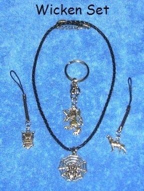 WICCAN NECKLACE SET GOTH WOLF OWL CELTIC WEB SILVER 58  