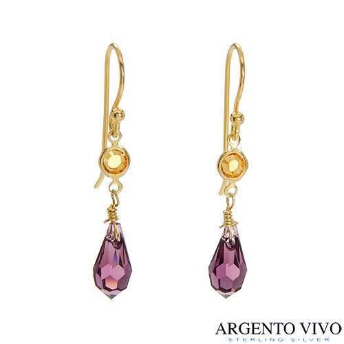 ARGENTO VIVO Designer Earrings with Genuine Crystals in 18K/925 Silver 