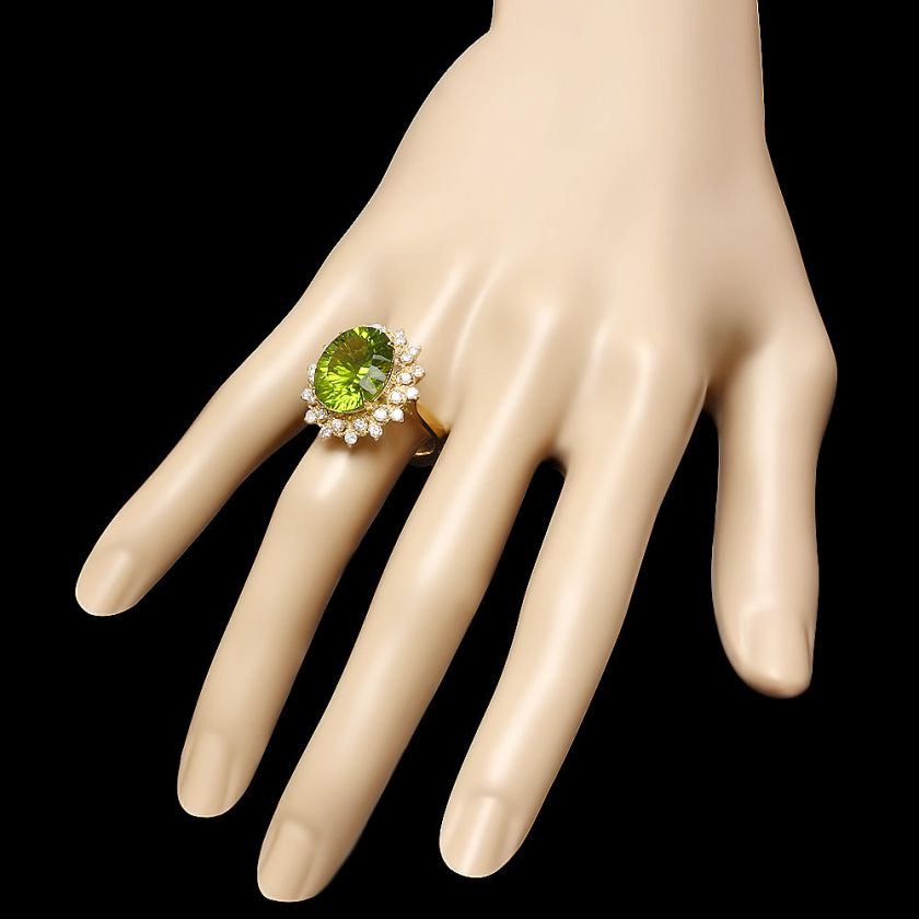 7300 CERTIFIED 14K YELLOW GOLD 9.00CT PERIDOT 0.80CT DIAMOND RING 