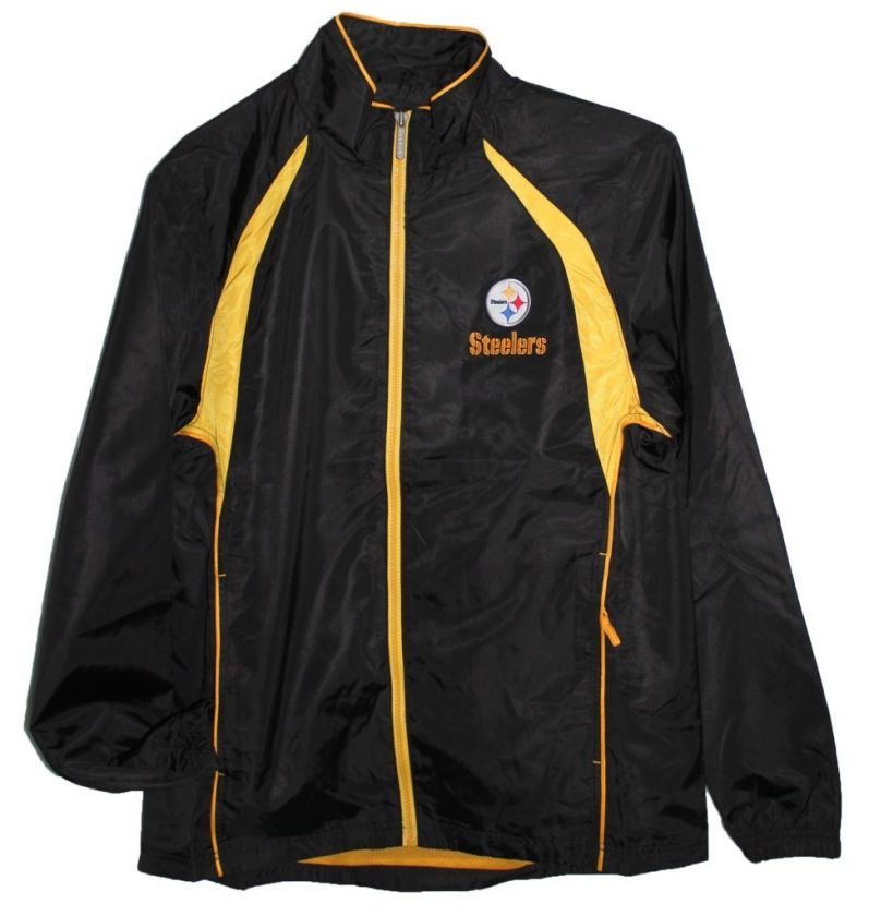 Pittsburgh STEELERS NFL REEBOK Lite Weight Black JACKET with Gold 