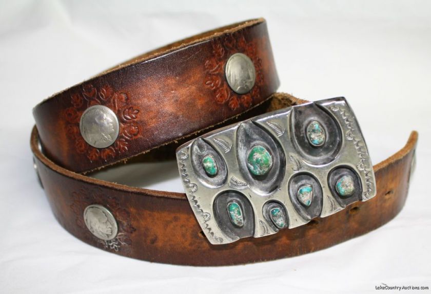 ANTIQUE VINTAGE PAWN BIG SILVER TURQUOISE SOUTHWEST JEWELRY BELT 