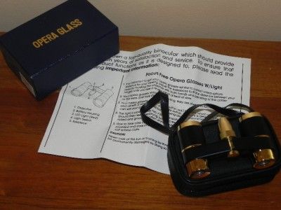   BROOKSTONE 3x FOCUS FREE Opera GLASSES BINOCULARS w/LIGHT & CASE