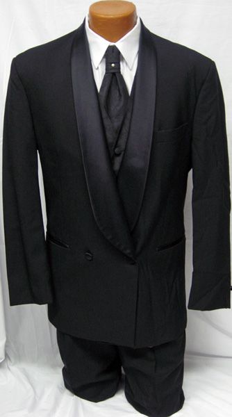 Mens Double Breasted Shawl Tuxedo Jacket & Black Vest  