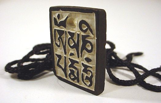 Om mani prayer ~ CARVED STONE PENDANT ~ Eyes of Buddha  