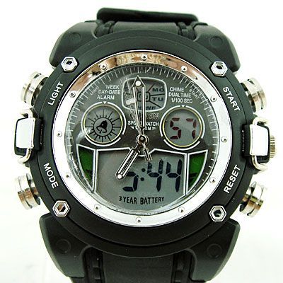 Black Multiple Display Date Alarm Men/Women Teenager Sport Watch 