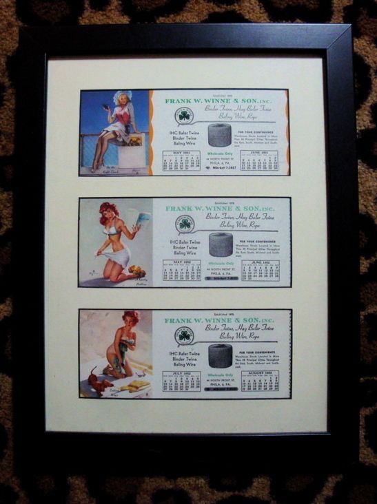   CALENDAR ART BLOTTERS 1951 1952 CUSTOM FRAMED BURLESQUE ELVGREN  