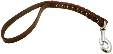 Leather Braided Dog Traffic Leash Short 15 Brown  