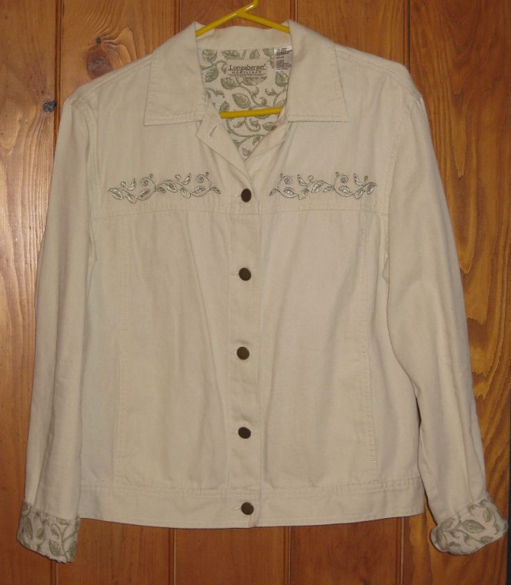 Longaberger Homestead TAN & Garden Vine 100% Cotton JACKET Size L EUC 