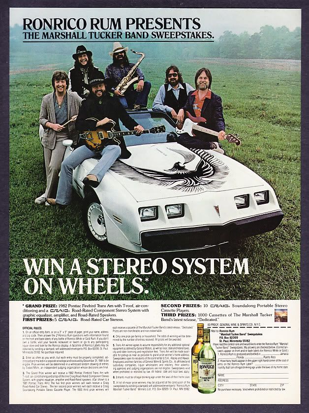 1981 Marshall Tucker Band Trans Am photo Ronrico Rum Ad  