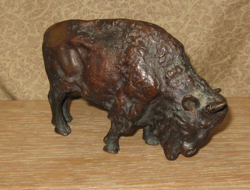 Antique Bronze Sculpture Buffalo or Bison Western Subject Signed Kauba 
