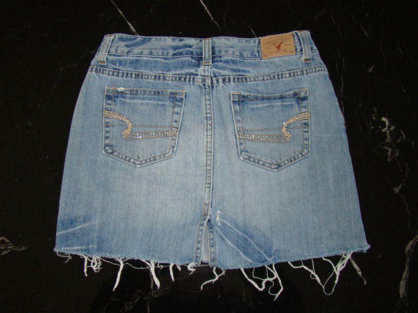 Cute Bling AMERICAN EAGLE Denim Jean Mini Skirt Sz 2  