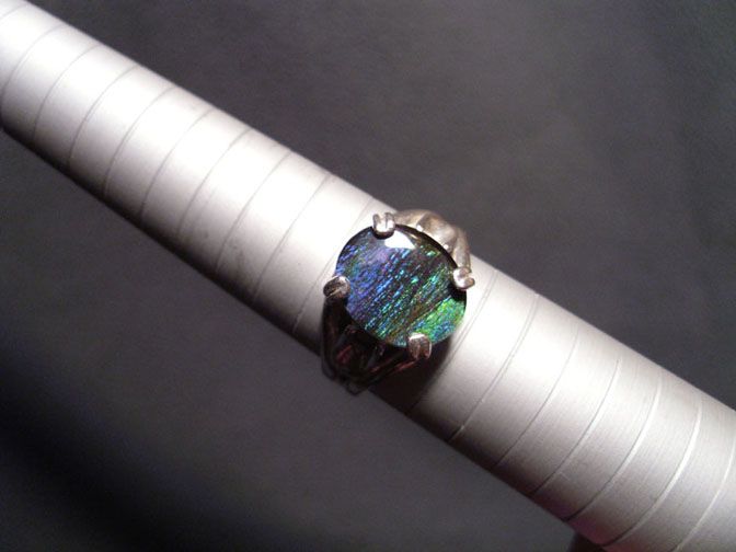 12x10mm Blue/Green Ammolite Stone Sterling Silver Ring Size 8 Ammonite 