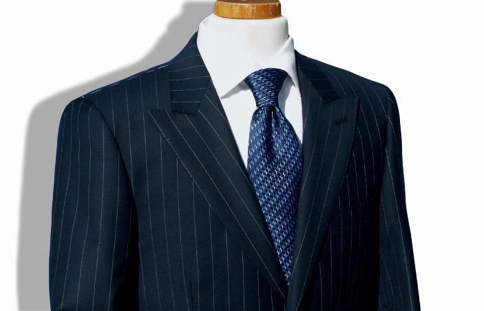 DANIELE MENS SUIT 2BT~PEAK $1195~42L~NAVY CHALKSTRIPE  