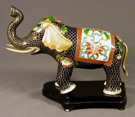 RARE ANTIQUE CLOISONNE ELEPHANT 14K GOLD TRIM FREE S&H  