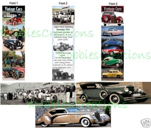 Set   VINTAGE CAR BOOKMARKS Antique Race CARS Artwork  