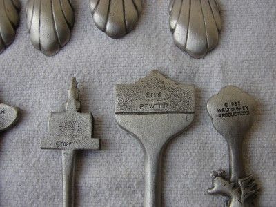 11 PEWTER SOUVENIER SPOONS 1 PEWTER PLAQUE VINTAGE  