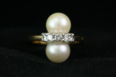 Fine Estate Jewelry 18KT Gold Diamond Pearl Ring Size 6  