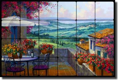 Senkarik Tuscan Landscape Art Tumbled Marble Tile Mural  