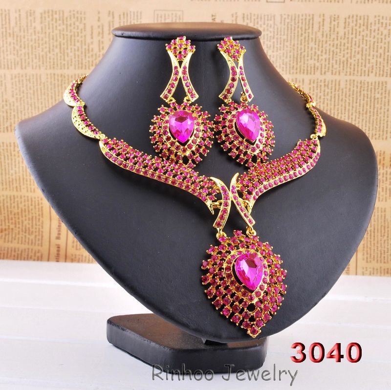 W28937 aubergine rhinestrone Necklace Earring 1set  