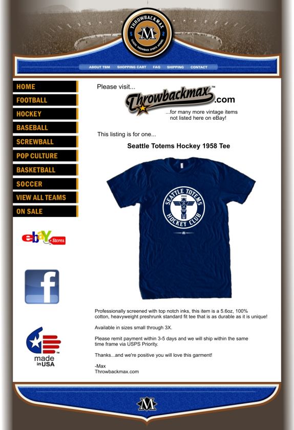 Seattle Totems Logo 1958 Tee Shirt   Hockey  