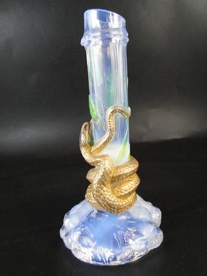   Snake Serpent Beetle Art Glass Vase Bug Baccarat Vtg Opalescent  