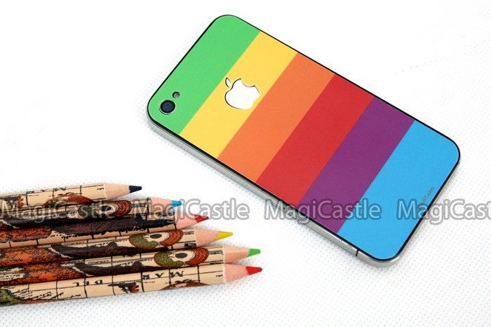 Rainbow Apple iPhone 4 Sticker Backside Skin Decal  