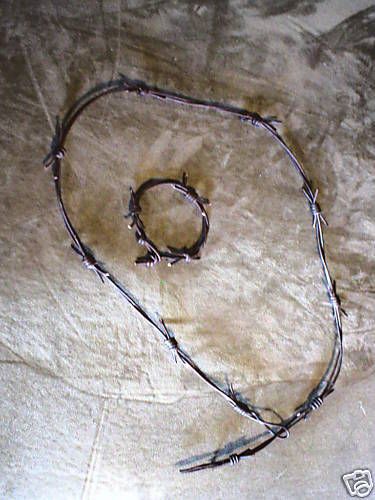 LEATHER BARBWIRE LOOK NECKLACE AND BRACELET  